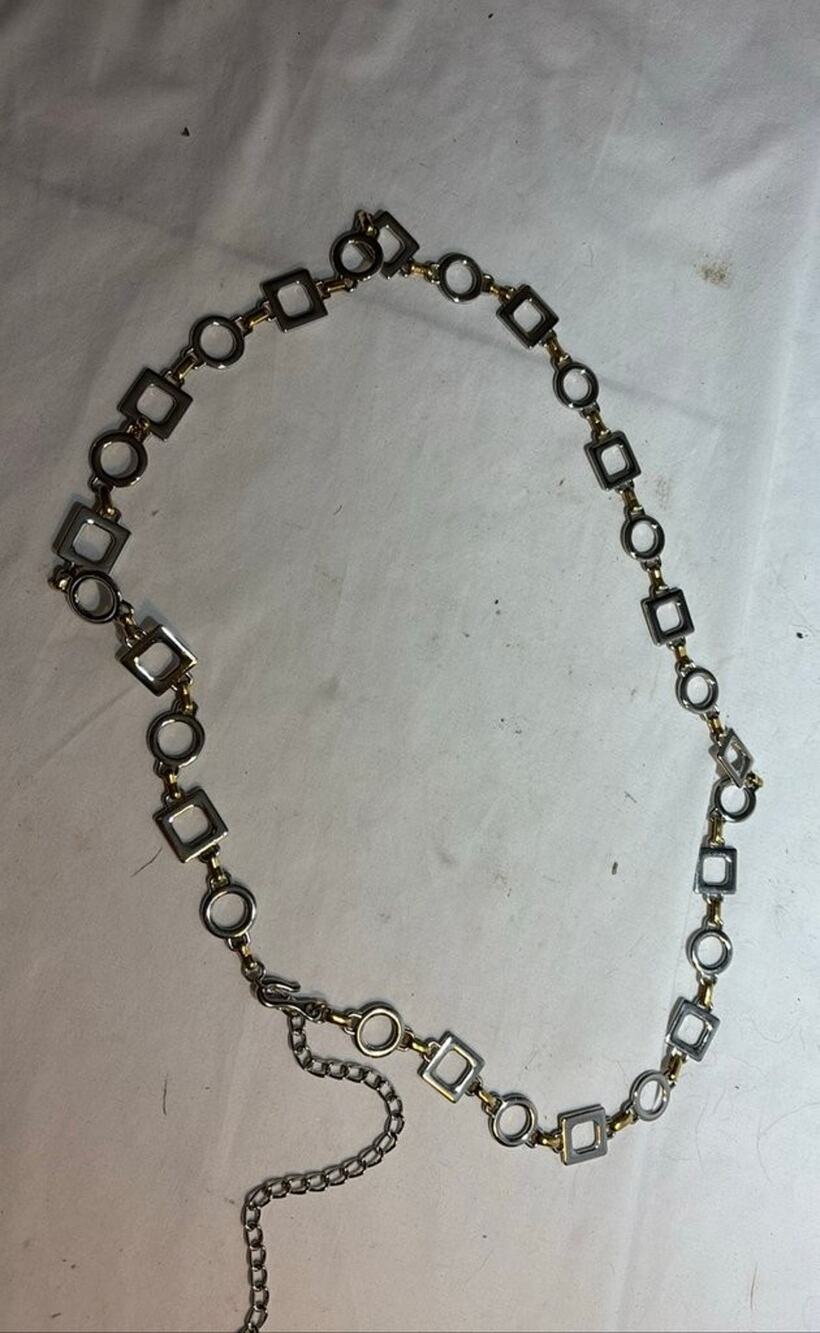 Vintage Geometric Link Belt with Gold and Silver Tones